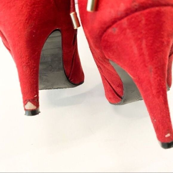 Women Sexy Red Pointed Toe Medium Heels Knee Boots Booties Gabrielle Shoes - Picture 8 of 10